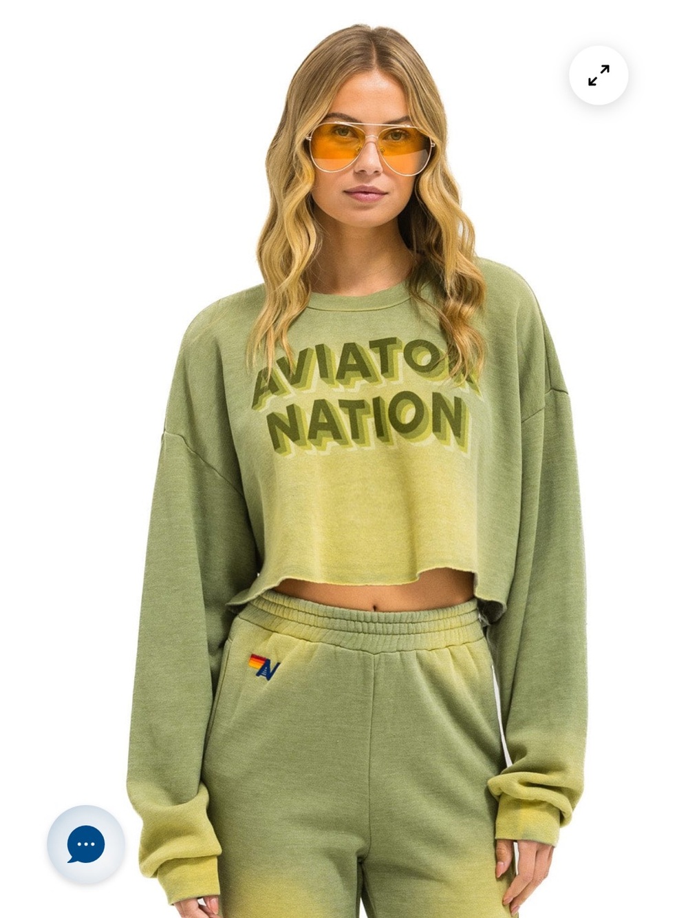 Current Aviator Nation 3D Cropped Crew Sweatshirt Faded Army S